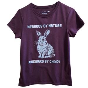 Social Addition Juniors Graphic T-Shirt XXS Burgundy Short Sleeve "Bunny"